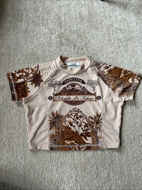 Rhude Beige Crop Top with Brown Botanical Graphics